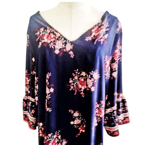 Sage & Vicky Plus Size Blue Abstract Floral Boho Bell Sleeve Dress Size 2X NWOT - Picture 6 of 8